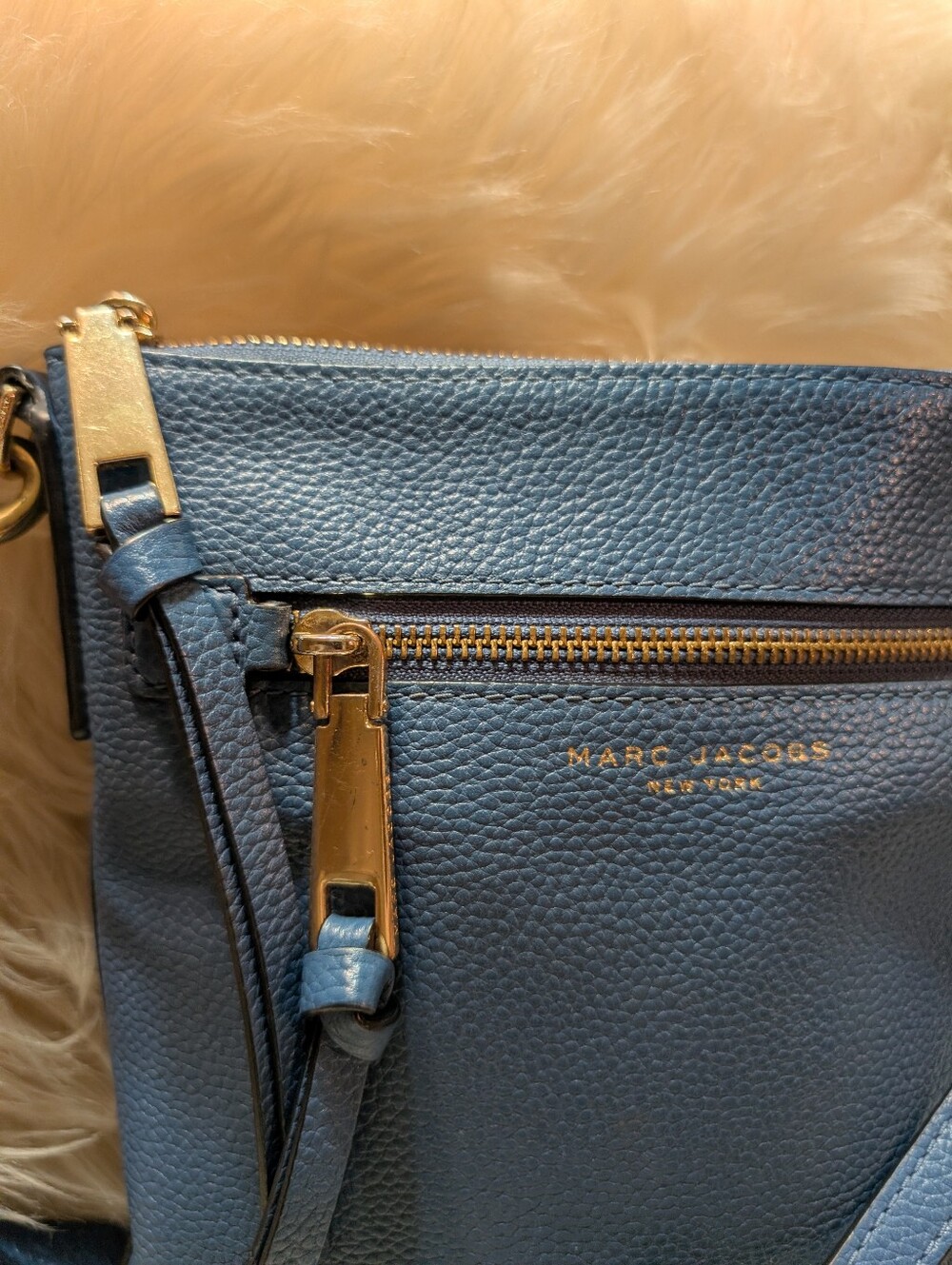 Marc Jacobs Pretty Blue Pebbled Leather Crossbody with Gold Hardware